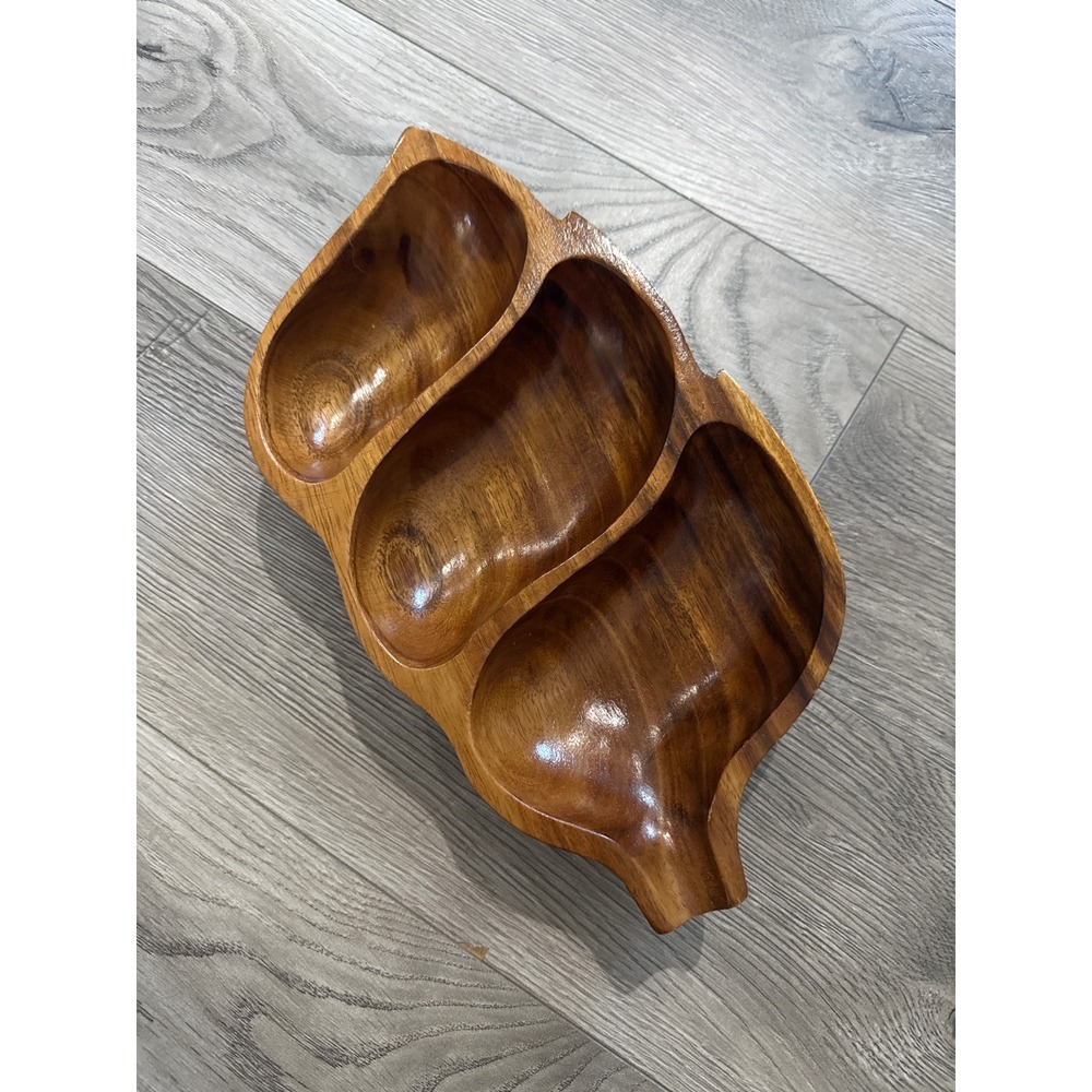Vintage Monkey Pod Acacia Wood 3 Section Serving Dish Island Import Co Hawaii